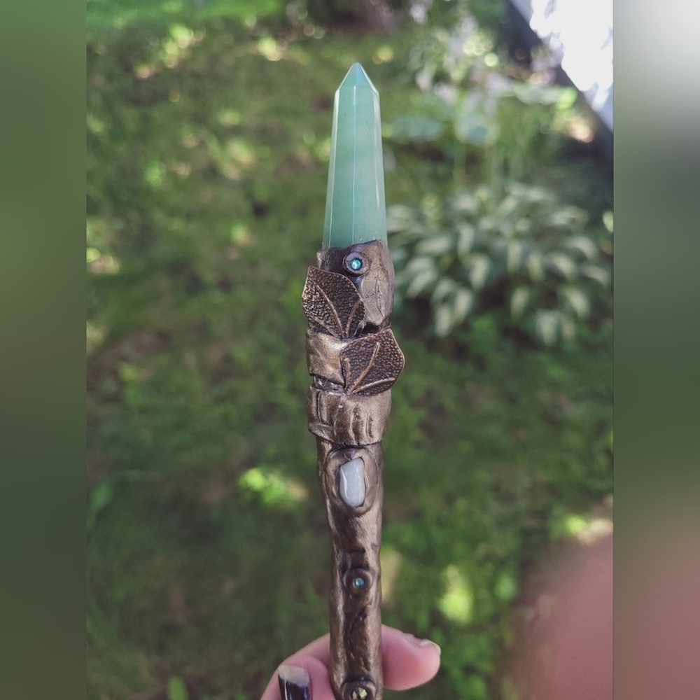 Handmade Green Aventurine and aqua marine refillable and rechargeable pen wand